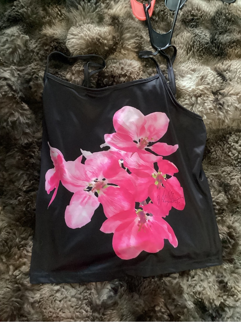 Amazon Black Camisole with Pink Floral Print